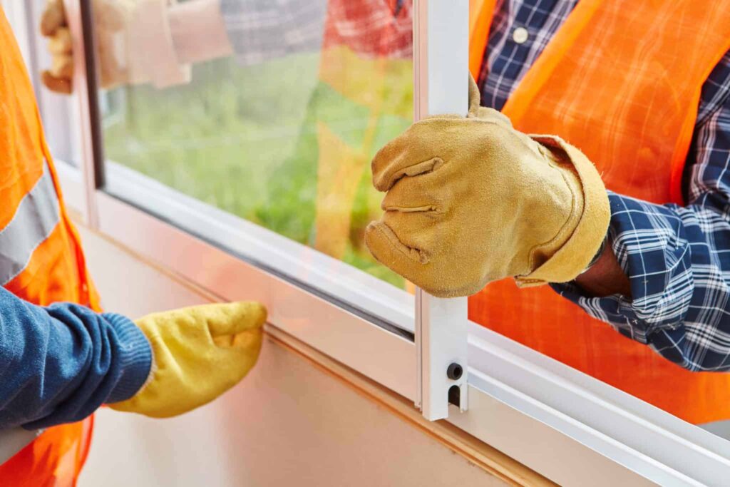 Two Bell Brothers technicians, professionally dressed in orange safety vests and gloves, expertly install a white-framed window inside a home. With our No Surprise Guarantee, upfront pricing, and background-checked team members, you can count on Bell Brothers for trusted service that’s earned us an outstanding reputation throughout Northern California communities.