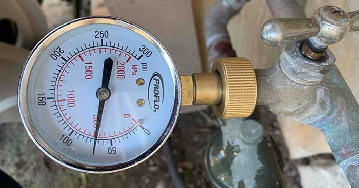 While conducting a plumbing safety inspection, we check your home's water pressure.