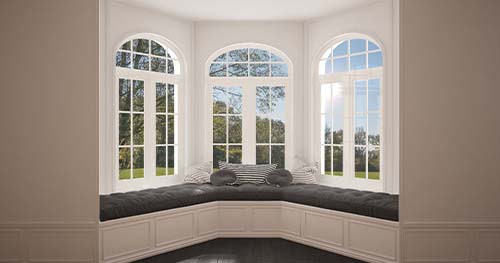 Image: a bay window from inside the home.