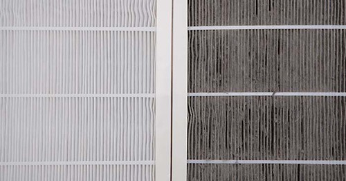 Image: clean and dirty air filters side by side.
