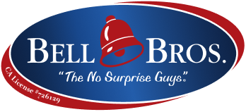 Bell Bros. logo featuring a red bell icon and the tagline “The No Surprise Guys,” representing the trusted service, upfront pricing, and professional reputation of these Northern California experts, including CA License #726129.